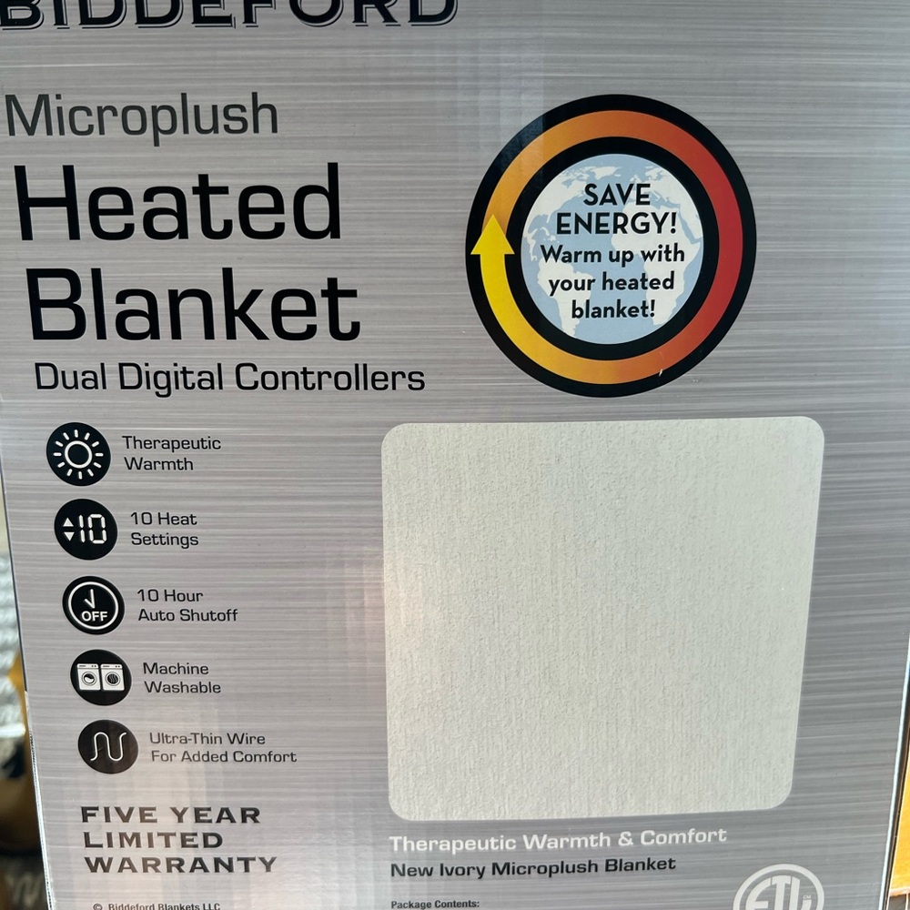 Biddeford Microplush Heated Blanket -New